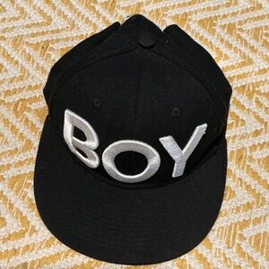 BOY Black SnapBack Cap with White Embroidery